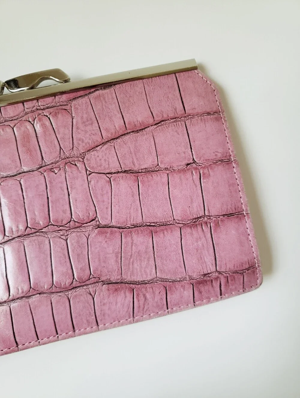 Vintage Abas Pink Croc Print Frame Clutch Leather Wallet
